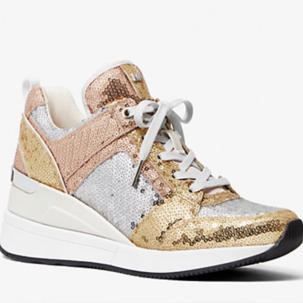New Michael Kors Georgie Color-Block Sequined Canvas Trainer